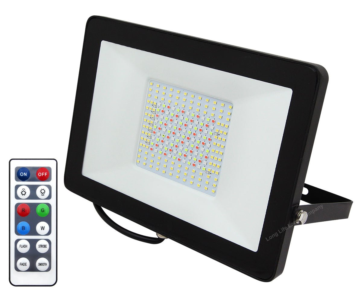 100W LED RGBW Floodlight Colour Changing Remote Control 240v IP65 - Energy Light Bulbs - Free delivery on all orders