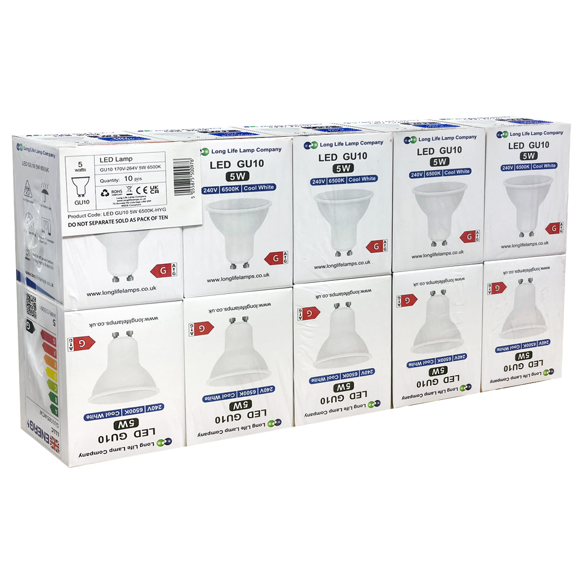 10 Pack 5w GU10 LED Replacement For Halogen Bulb Cool White 6500K - Free delivery on all orders