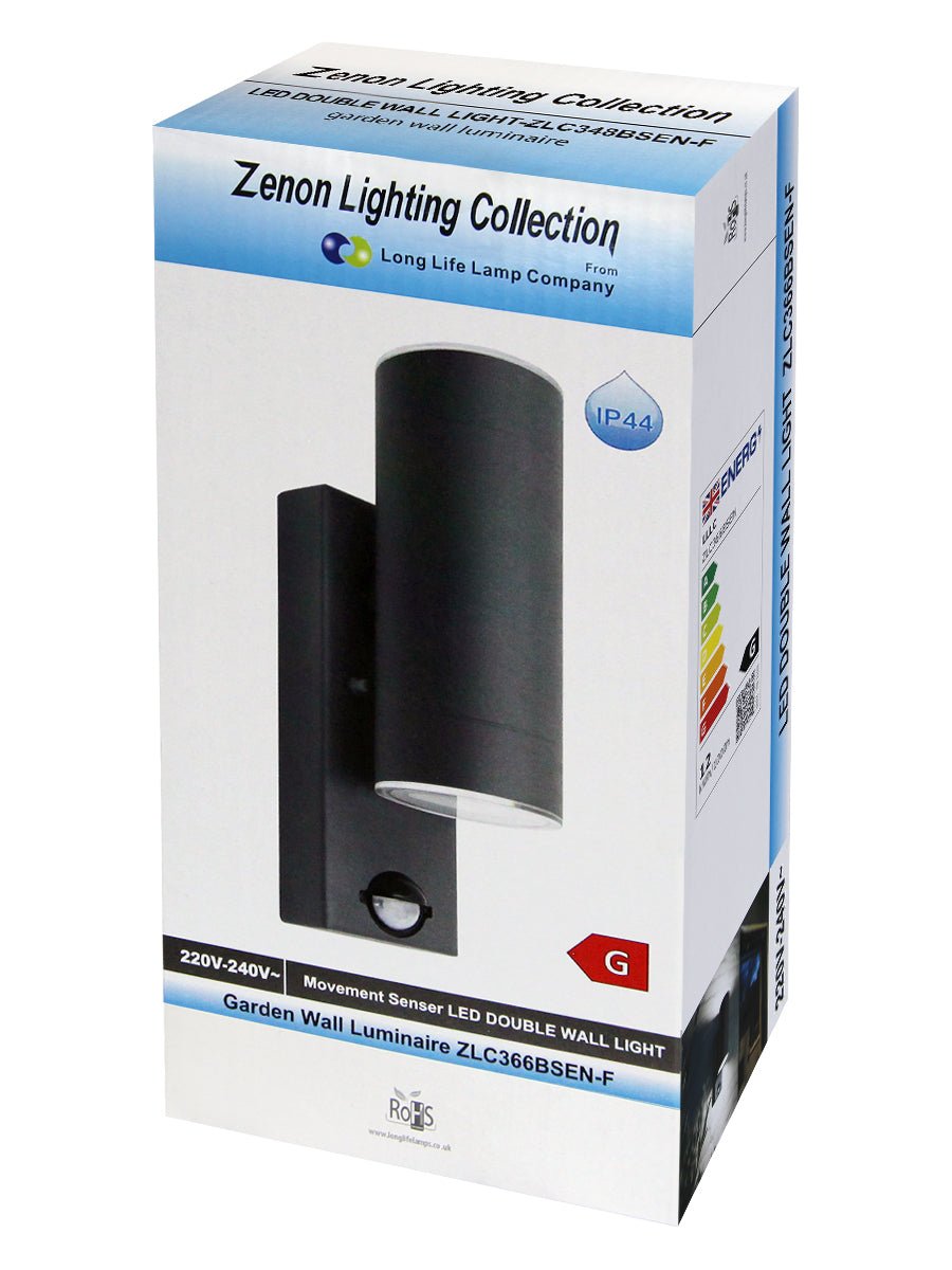 12W Black LED Double Outdoor Wall With PIR Movement Sensor Stainless Steel Cool White - Energy Light Bulbs - Free delivery on all orders