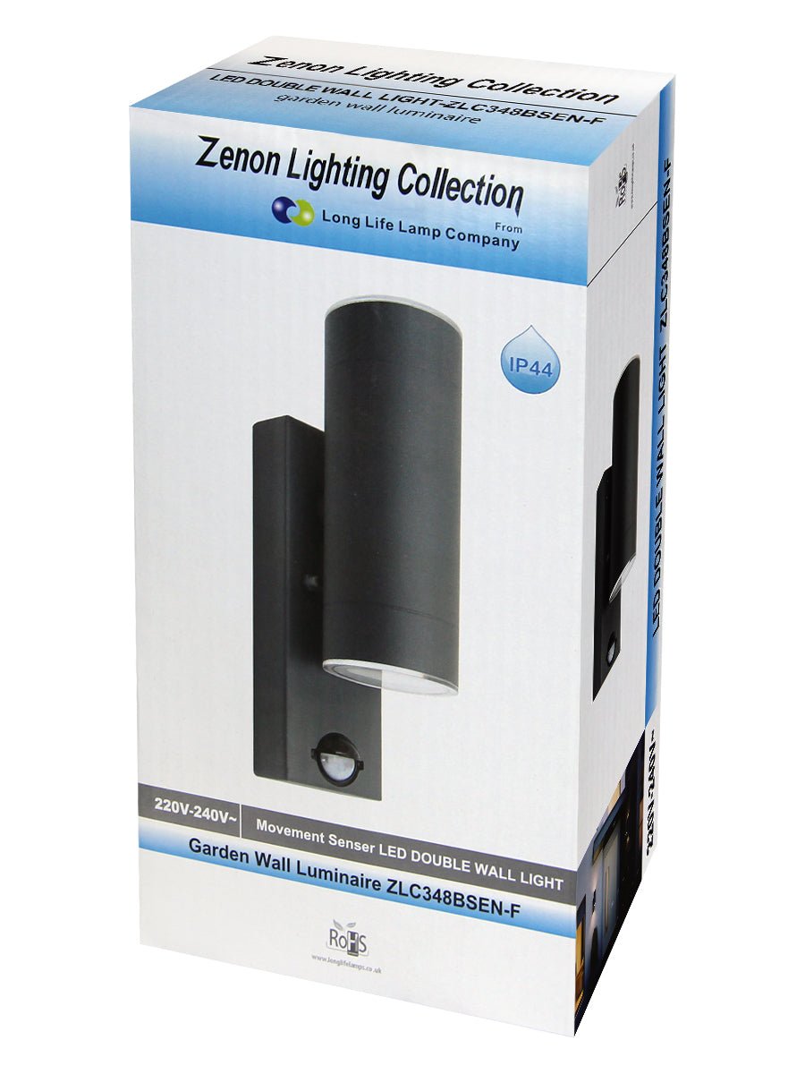 12W Black LED Double Outdoor Wall With PIR Movement Sensor Stainless Steel Warm White - Energy Light Bulbs - Free delivery on all orders