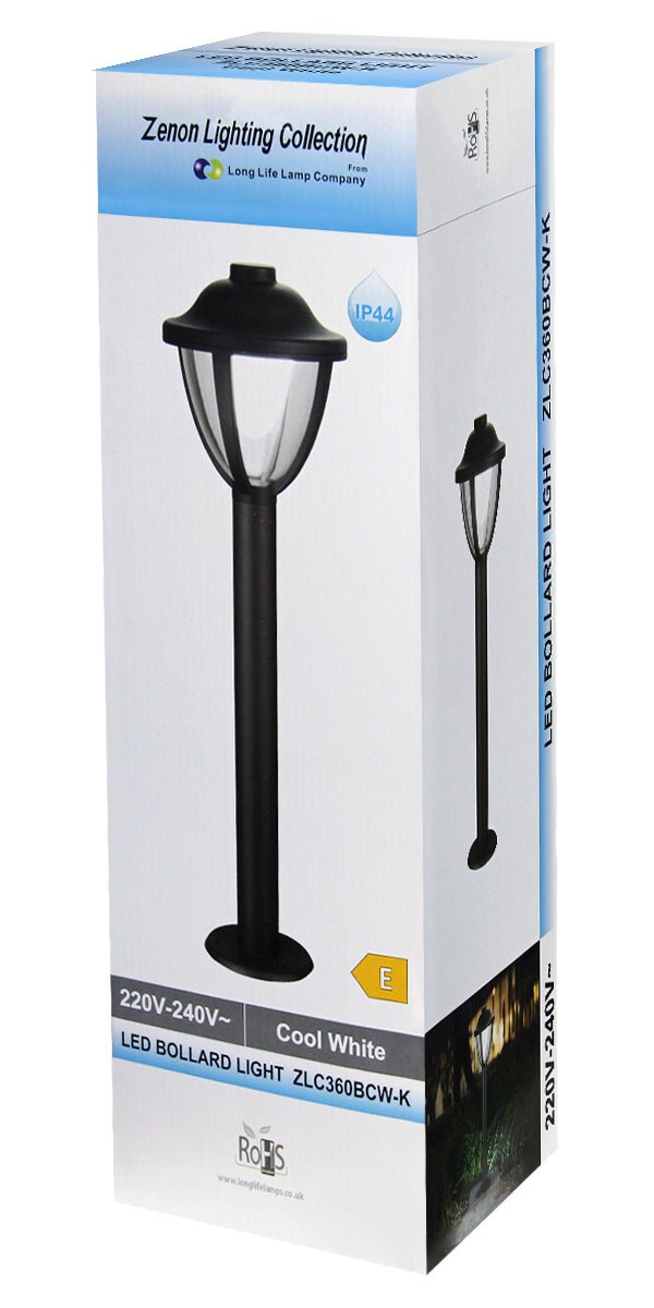12W LED Bollard Outdoor Garden Light Stainless Steel Black Finish Cool White - Energy Light Bulbs - Free delivery on all orders