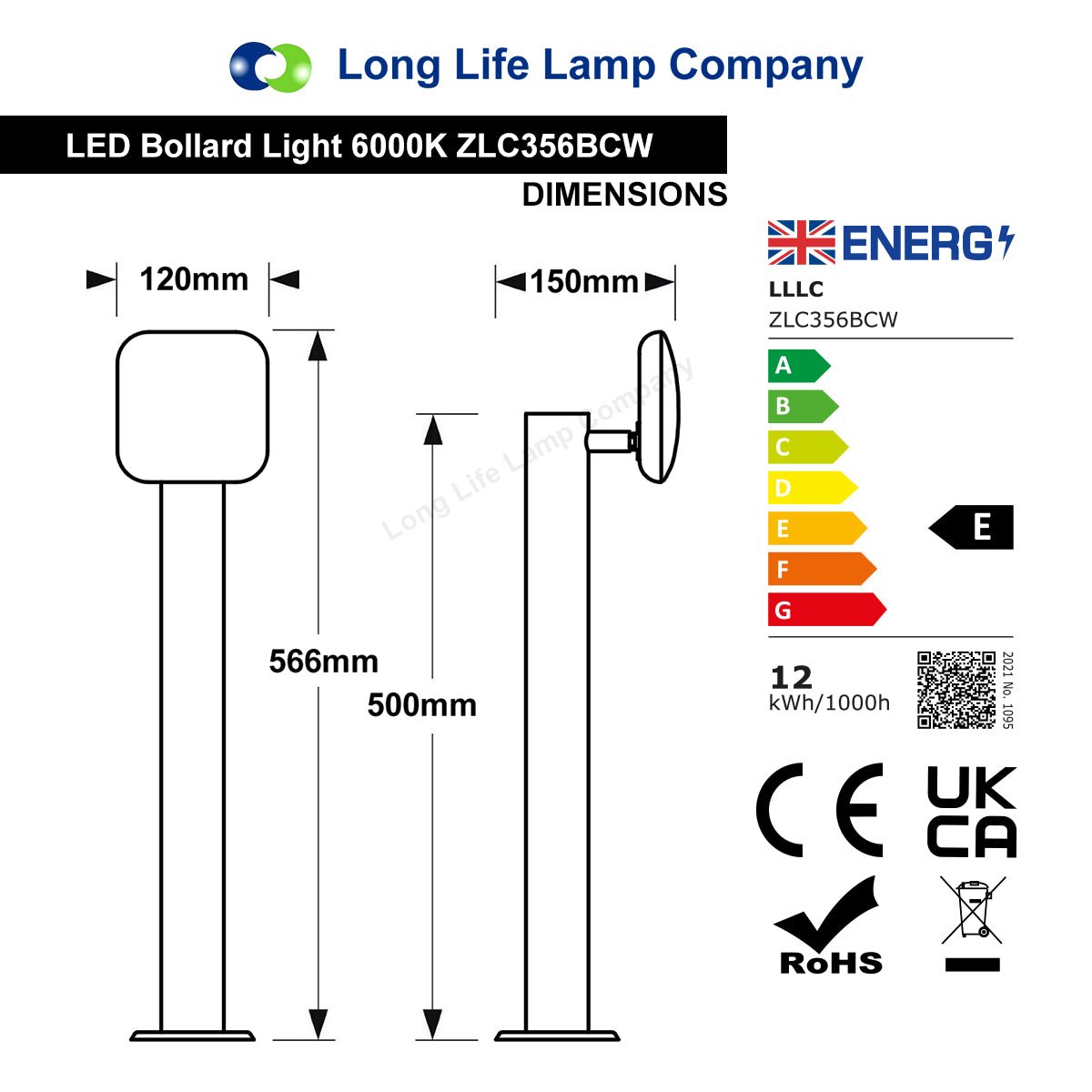 12W LED Bollard Outdoor Garden Light Stainless Steel Black Finish Cool White - Energy Light Bulbs - Free delivery on all orders