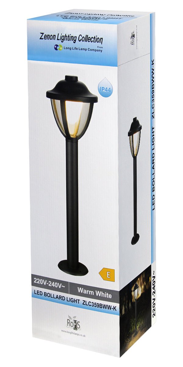 12W LED Bollard Outdoor Garden Light Stainless Steel Black Finish Warm White - Energy Light Bulbs - Free delivery on all orders