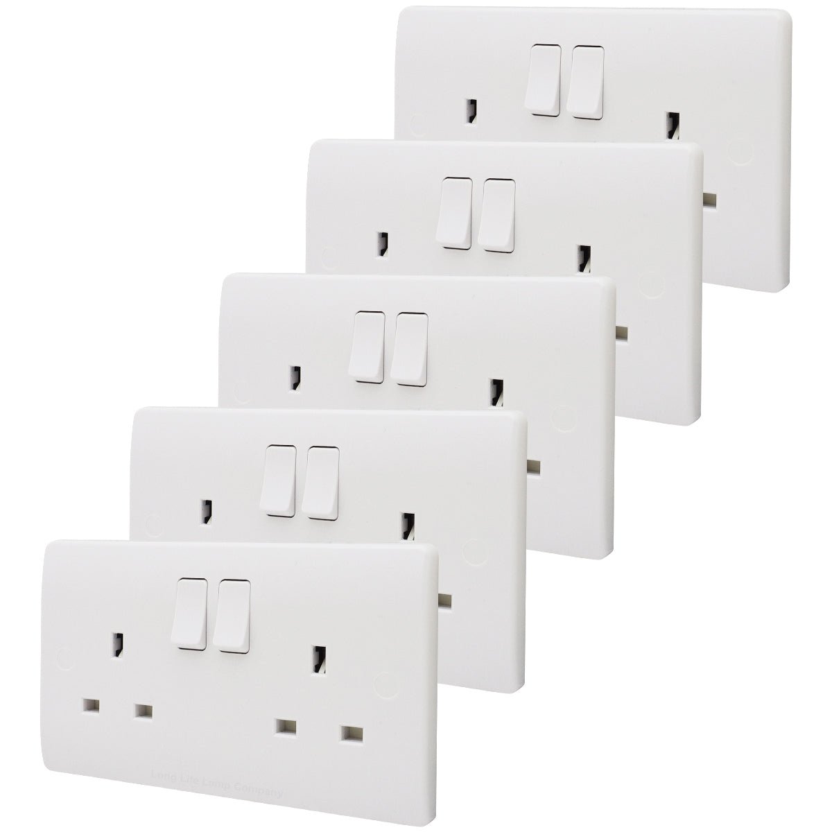 13A Double Switch Plug Socket 2 Gang Wall Outlet 2 Pack or 5 Pack - Energy Light Bulbs - Free delivery on all orders