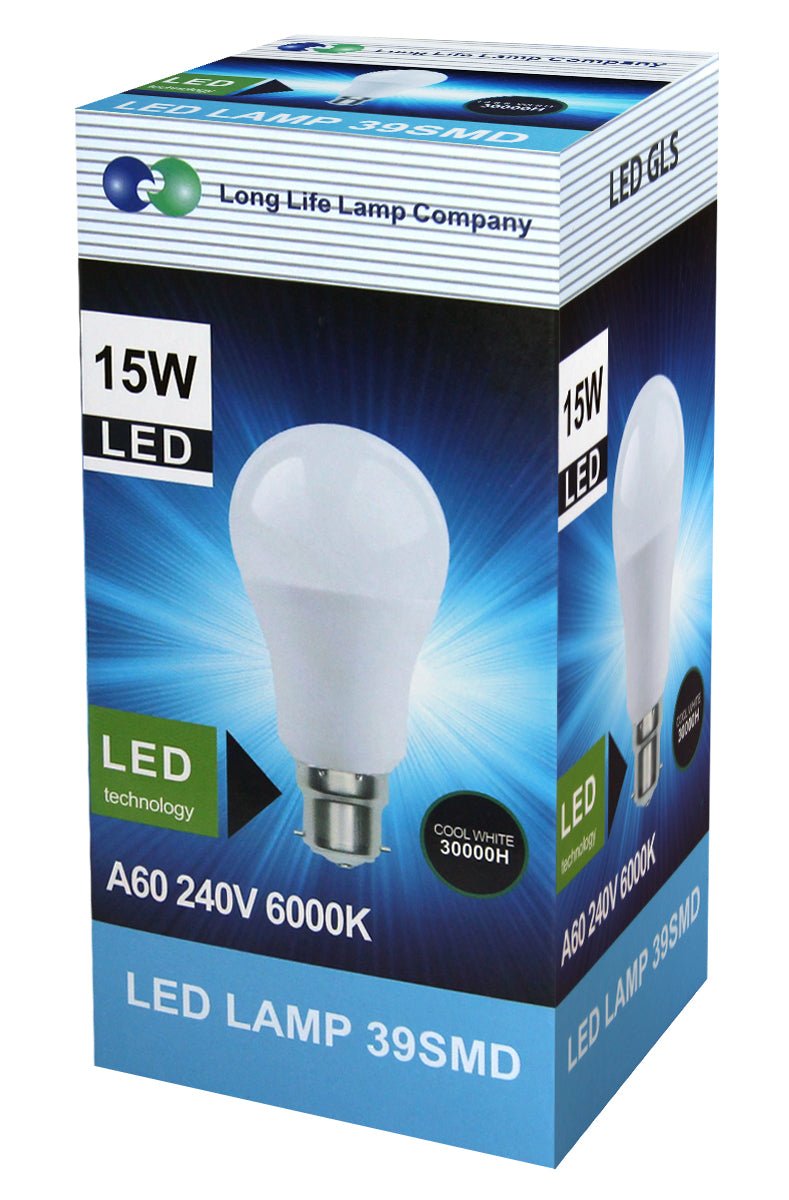 15w GLS LED Light Bulb B22 Bayonet Cool White A60 - Energy Light Bulbs - Free delivery on all orders