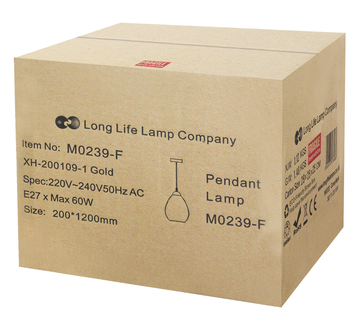 Gold Smoked Glass Pendant Light E27 60W Teardrop Shade - Free delivery on all orders