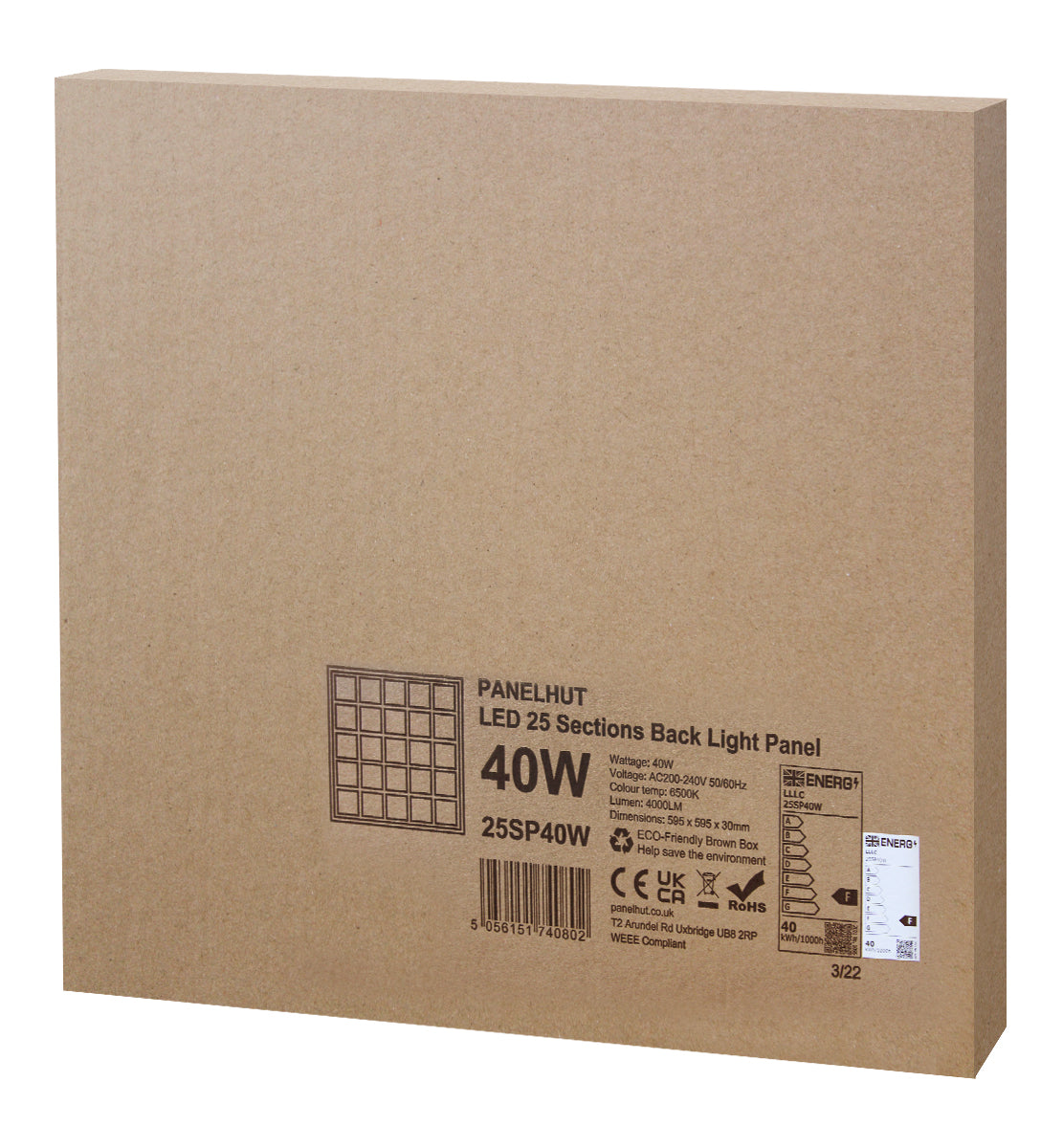 40w LED Panel 600 X 600 Recessed Ceiling Light 6500K 25 Sections Modular Replacement