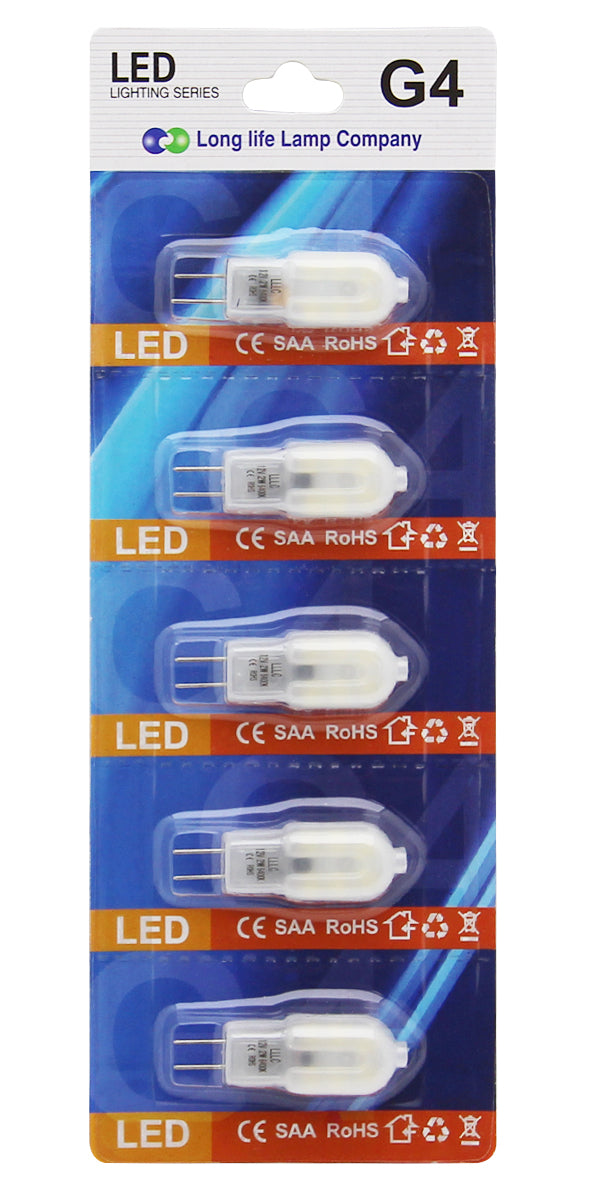 Frosted G4 LED 12V 2W bulb pack 5 cool white 20W halogen equivalent capsules