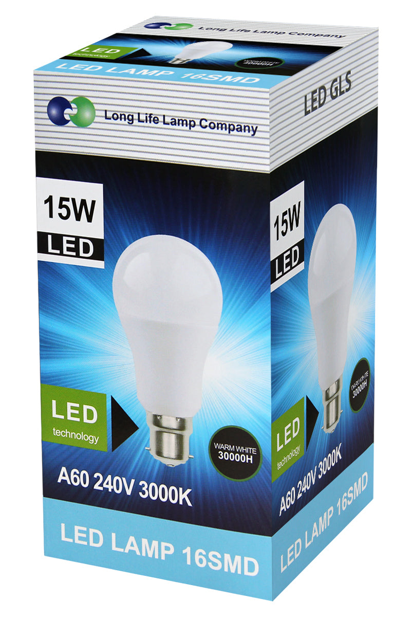 15w GLS LED Light Bulb B22 Bayonet Warm White A60 - Free delivery on all orders