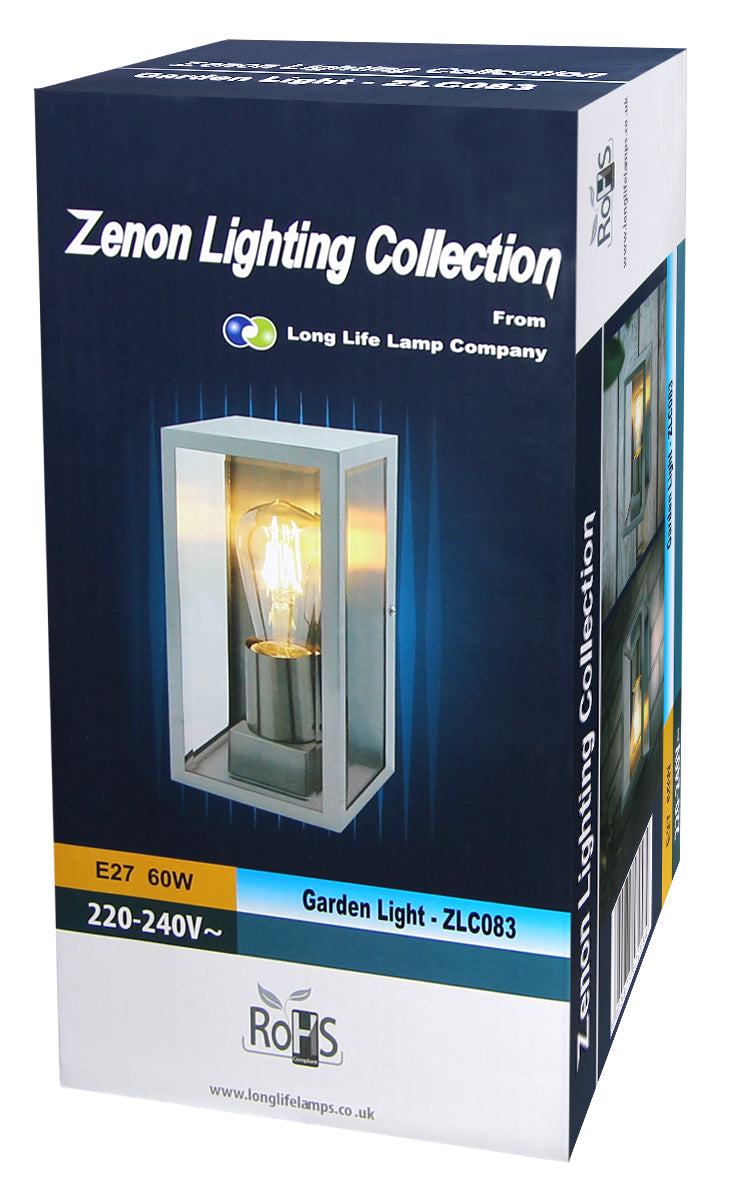 Outdoor Wall Light E27 60W Rectangular Glass Stainless Steel IP44 - Free delivery on all orders