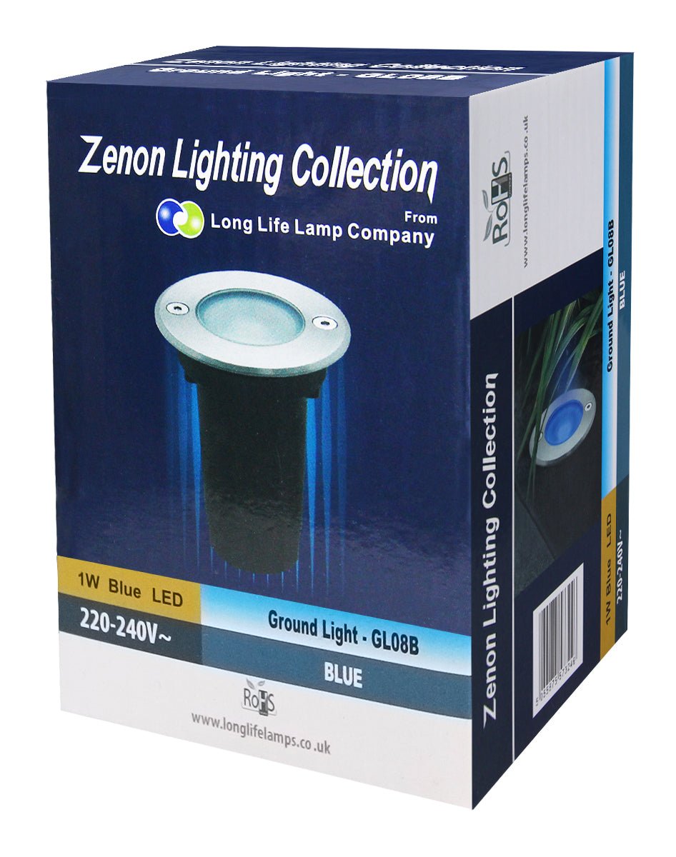 1w LED Recessed Outdoor Ground Light Round Blue Brushed Chrome Walkover Uplighter - Energy Light Bulbs - Free delivery on all orders