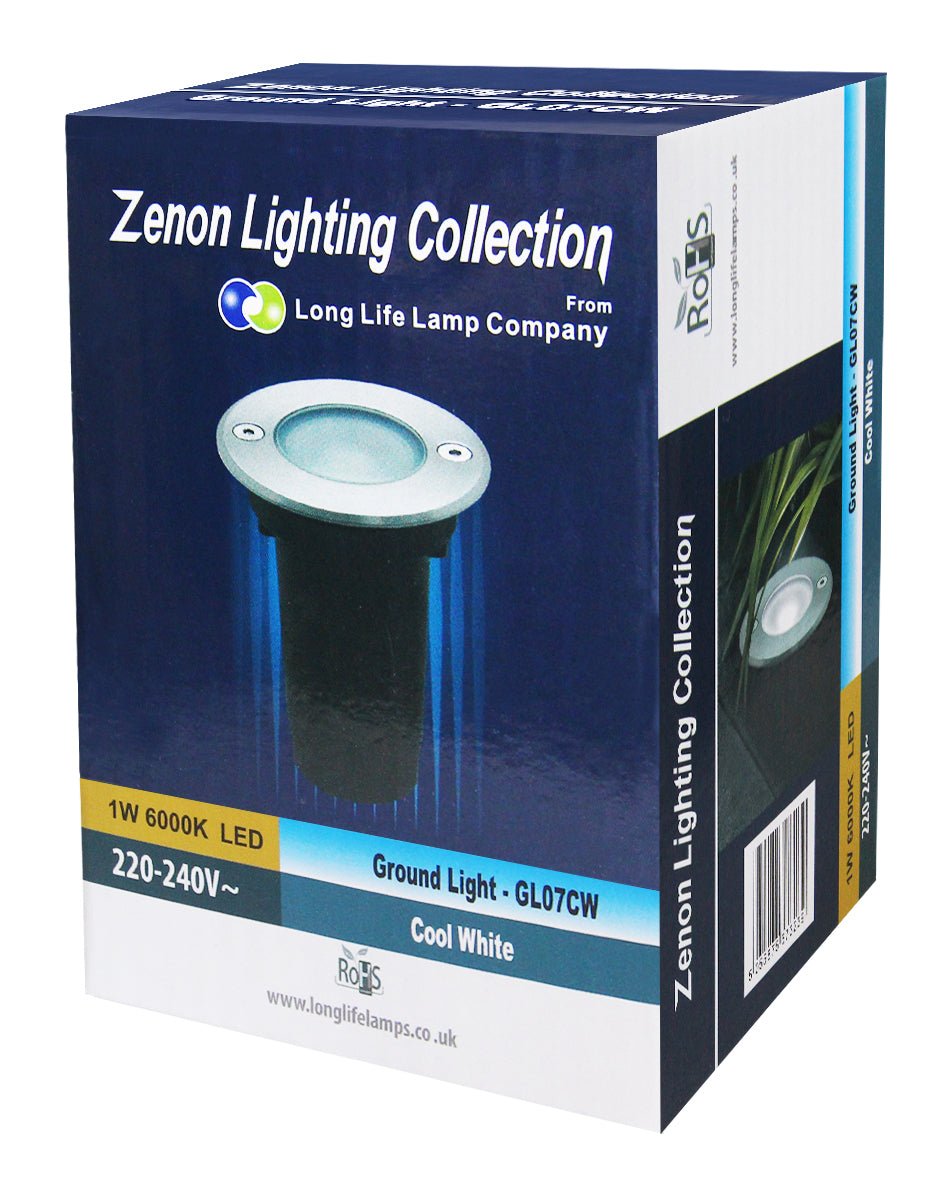 1w LED Recessed Outdoor Ground Light Round Cool White Brushed Chrome Walkover Uplighter - Energy Light Bulbs - Free delivery on all orders