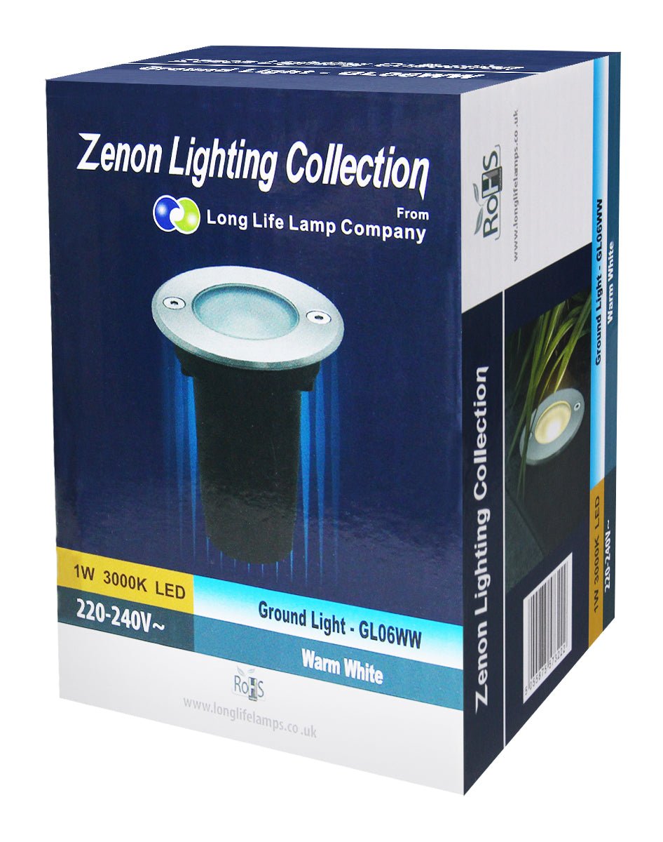 1w LED Recessed Outdoor Ground Light Round Warm White Brushed Chrome Walkover Uplighter - Energy Light Bulbs - Free delivery on all orders