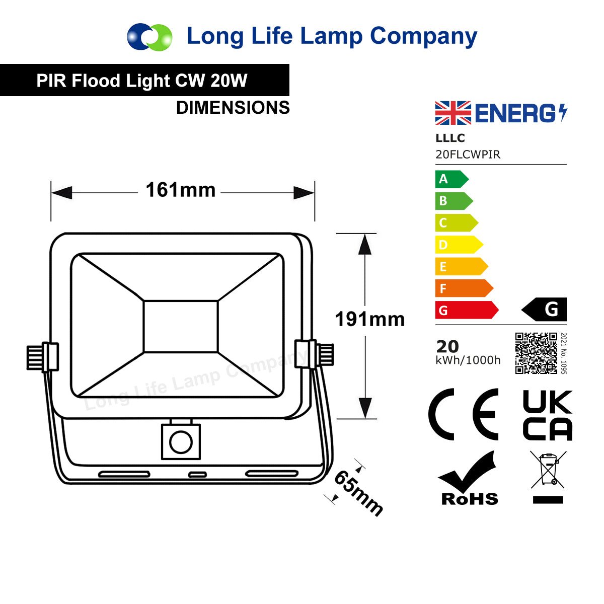 20w LED PIR Flood Light IP65 Outdoor Security Light with Motion Sensor Cool White - Energy Light Bulbs - Free delivery on all orders