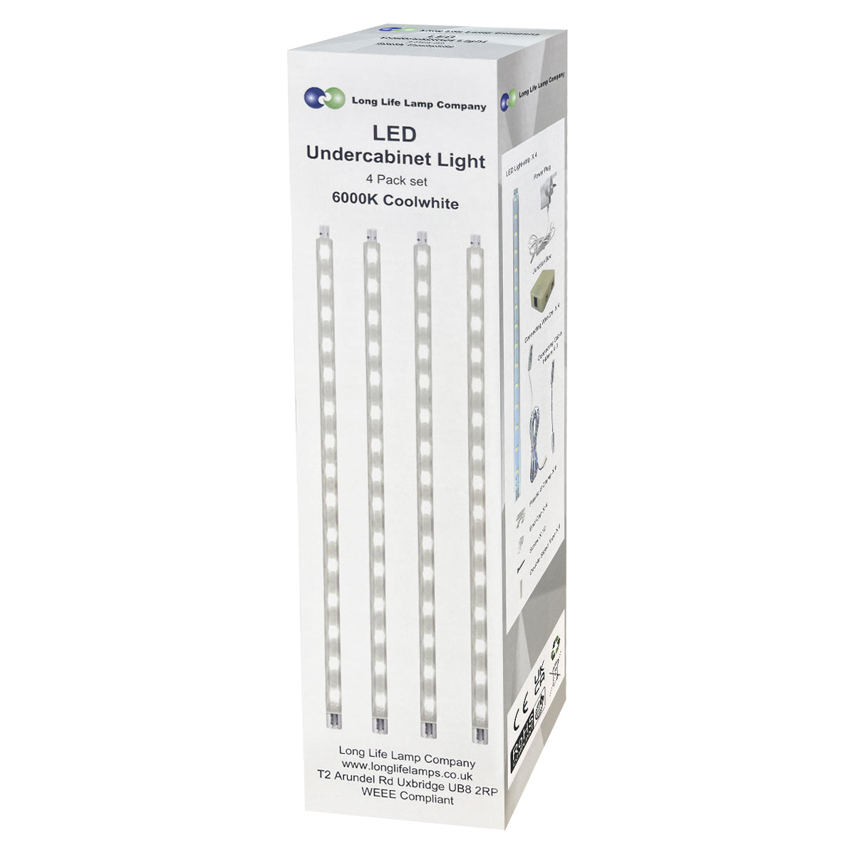4 x 30cm Plug In LED Under Kitchen Cupboard Cabinet Strip Light Daylight White - Free delivery on all orders