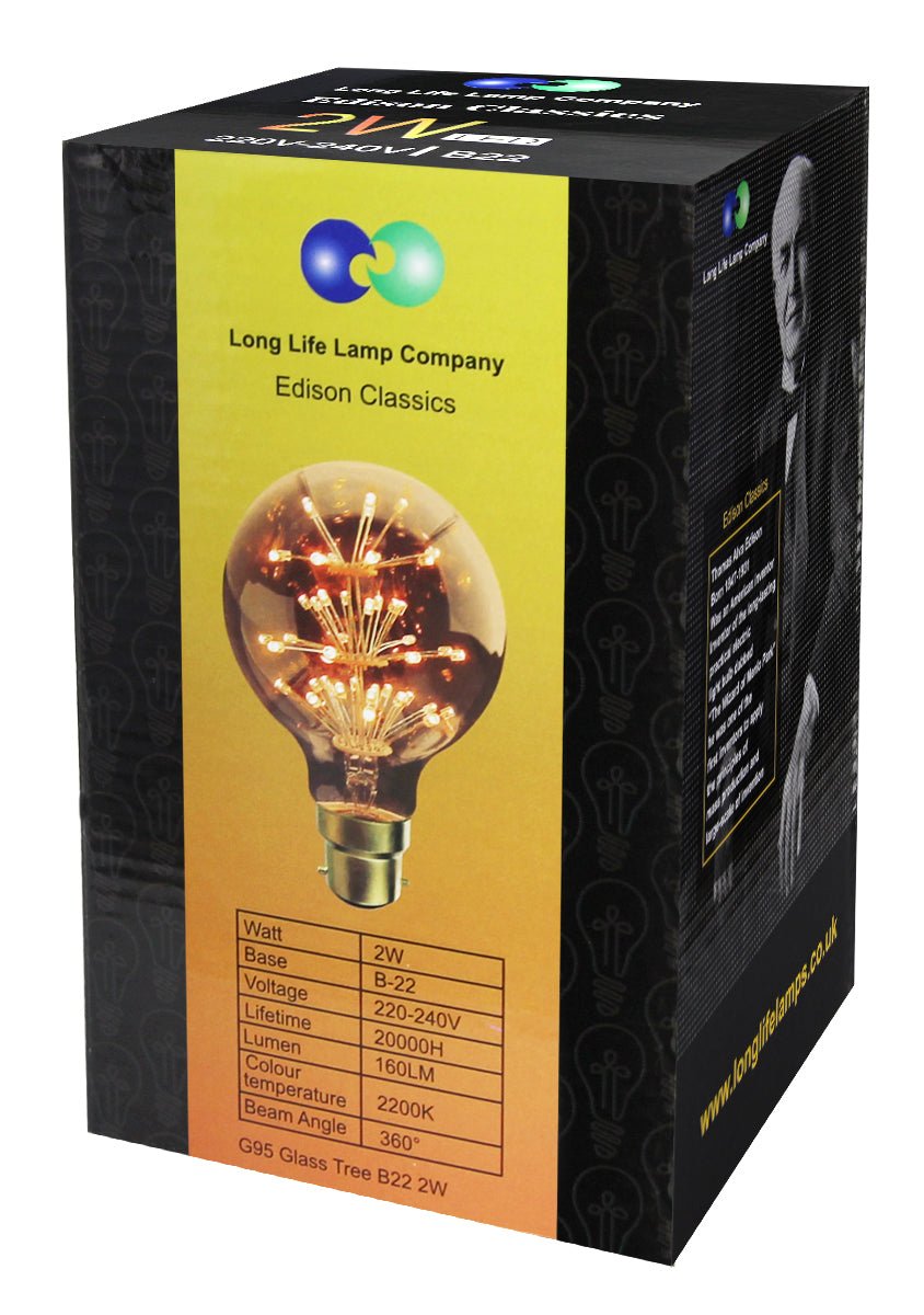 2w Vintage LED Globe Light Bulb B22 Clear Glass Tree Filament G95 - Energy Light Bulbs - Free delivery on all orders