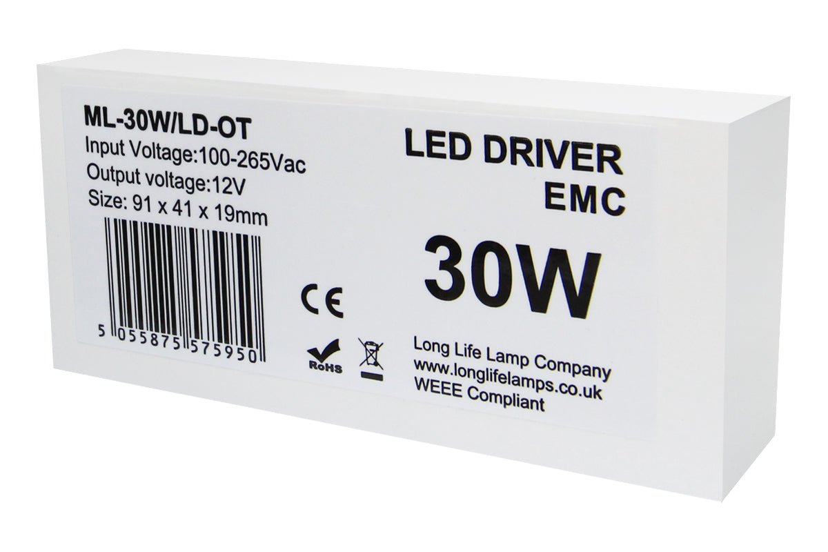 Compact 30W LED driver converter for compatible MR16 and MR11 bulbs and LED strip lighting applications