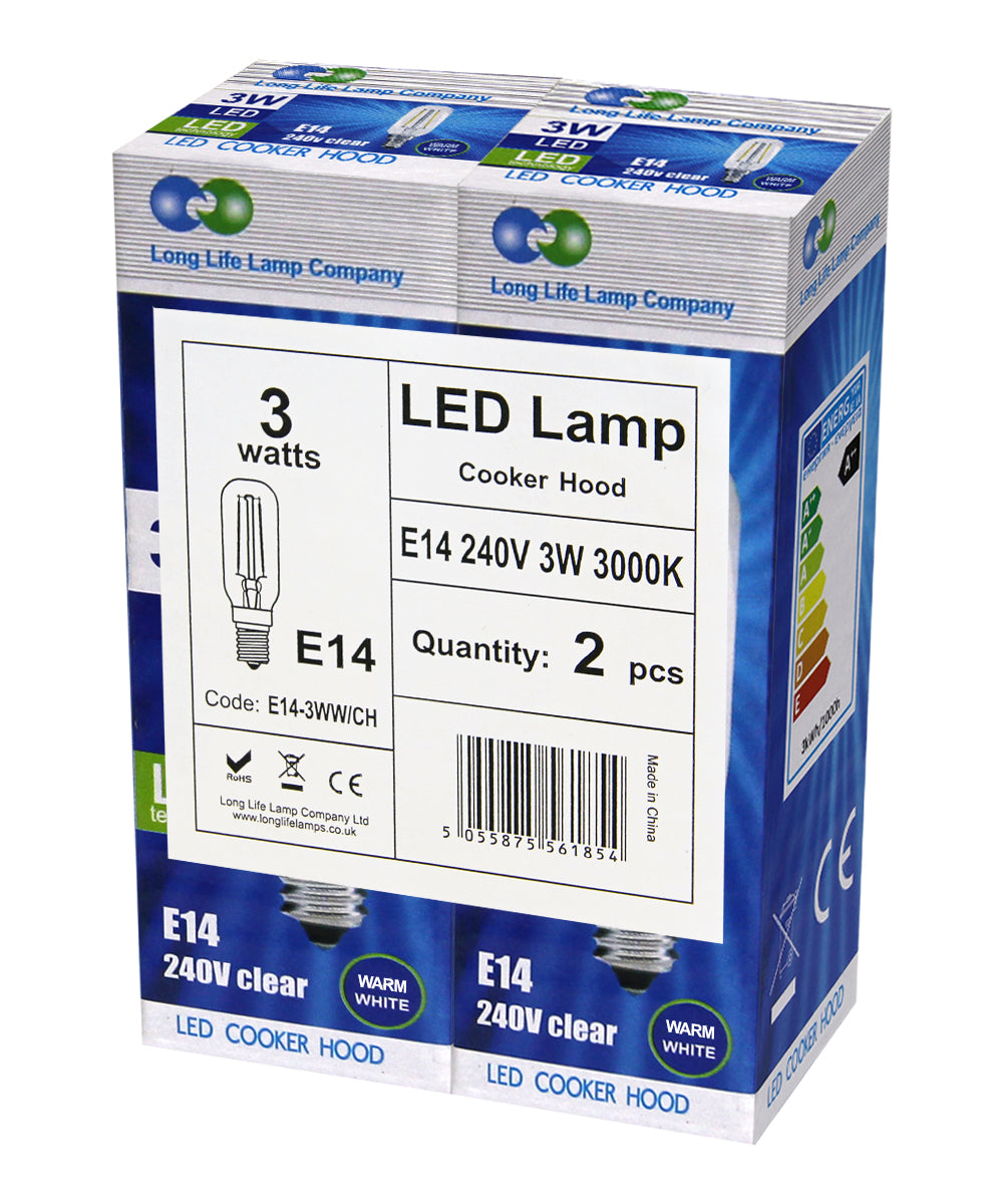2 Pack E14 Cooker Hood LED Bulb 3W Warm White - Free delivery on all orders