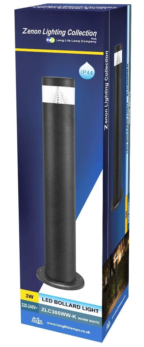3w Modern Outdoor LED Warm White Bollard Light Stainless Steel Black Finish - Energy Light Bulbs - Free delivery on all orders