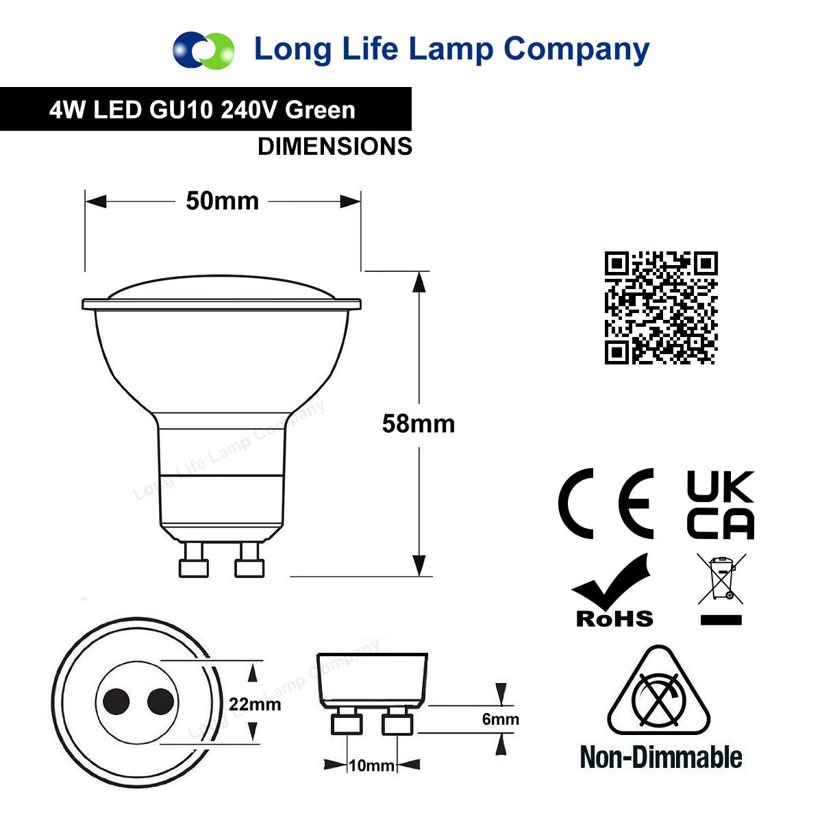 4w Green GU10 LED Colour Light Bulb - Energy Light Bulbs - Free delivery on all orders