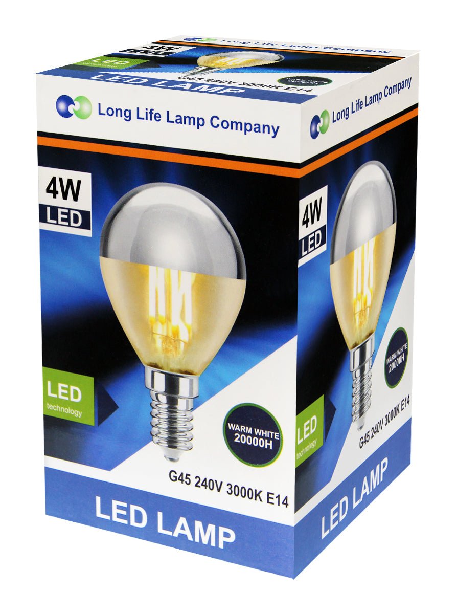 E14 LED crown silver bulb with mirror top, compact G45 shape and Warm White 3000K illumination