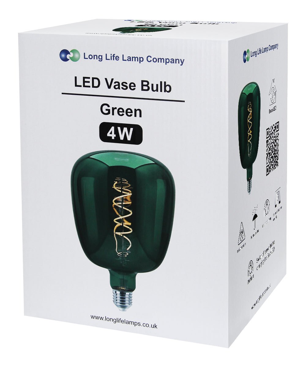 4w LED Decorative Green Vase Light Bulb E27 Glass Body Coil Spiral Filament - Energy Light Bulbs - Free delivery on all orders