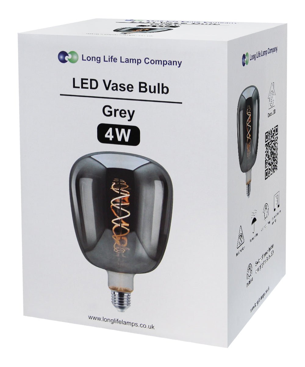 4w LED Decorative Smoked Grey Vase Light Bulb E27 Glass Body Coil Spiral Filament - Energy Light Bulbs - Free delivery on all orders