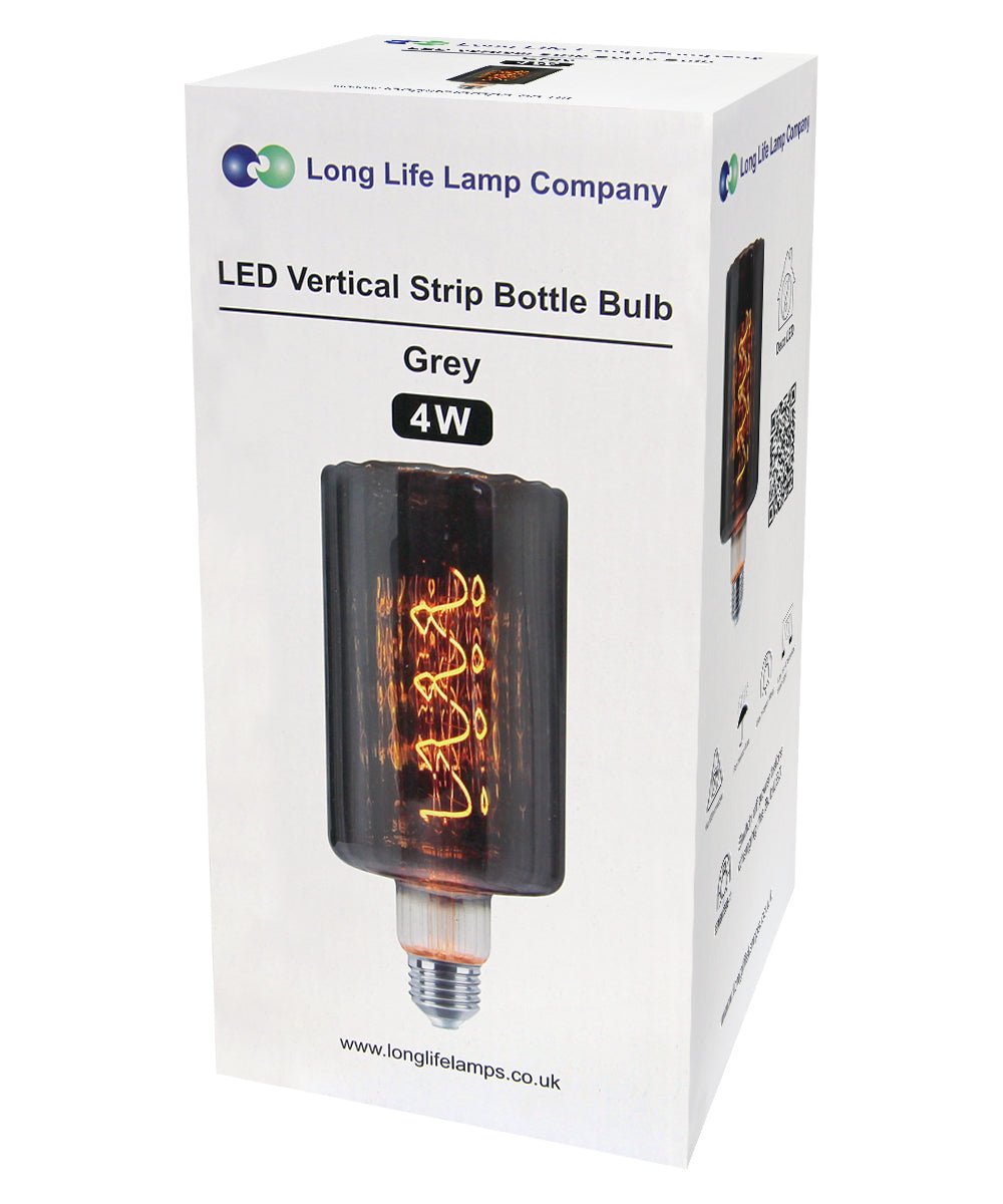 4w LED Glass Vertical Strip Bottle Light Bulb Smoked Grey E27 Coil Filament - Energy Light Bulbs - Free delivery on all orders