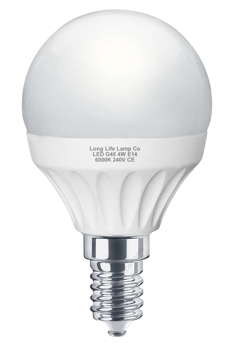 4W G45 LED light bulb with wide 120 degree beam, 350 lumens and Cool White output for home lighting