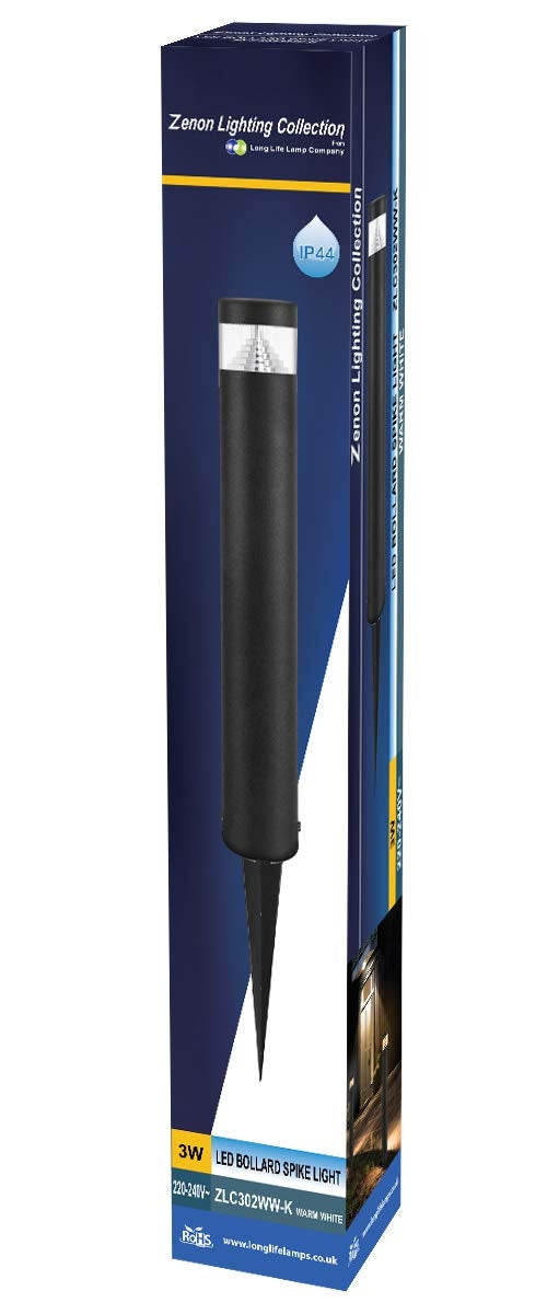 3w Black LED Bollard Post Ground Spike Light Warm White - Free delivery on all orders