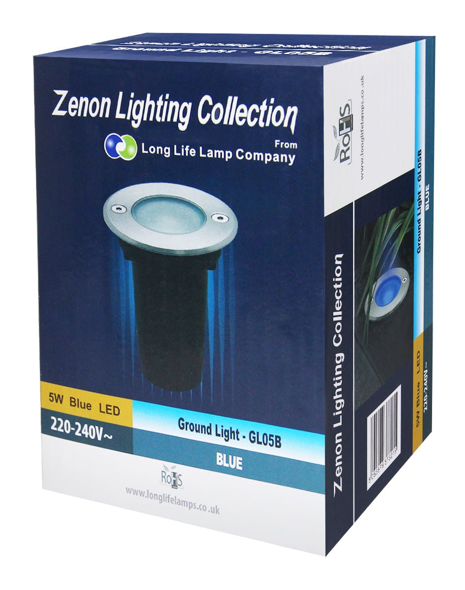 5w LED Outdoor Ground Walkover Light Round Blue Brushed Chrome Finish Recessed Uplighter - Energy Light Bulbs - Free delivery on all orders
