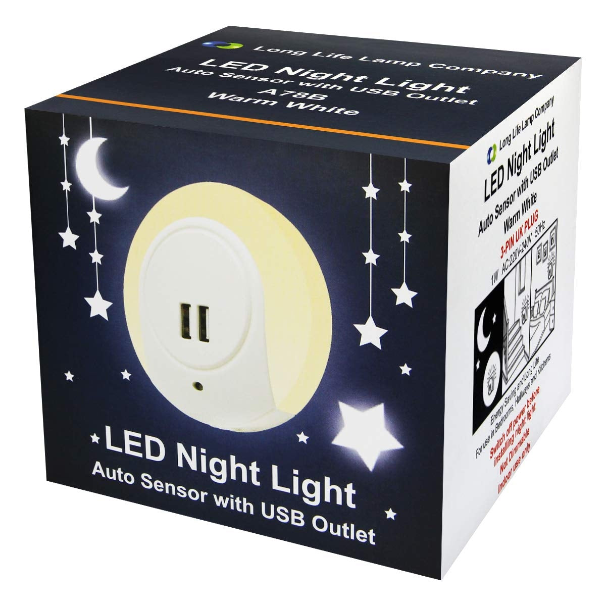 1w Warm White LED Night Light 2 USB Ports Automatic Sensor Dusk To Dawn A78B - Free delivery on all orders