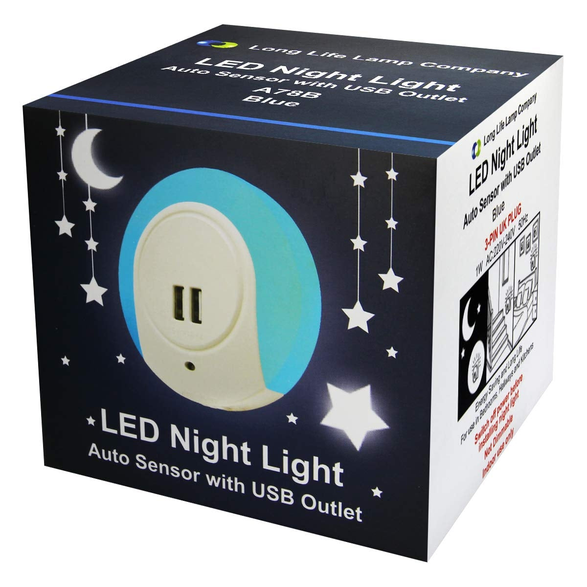 1w Blue LED Night Light 2 USB Ports Automatic Sensor Dusk To Dawn A78B - Free delivery on all orders