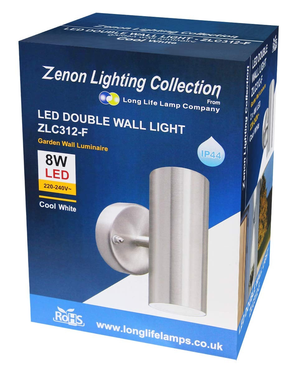 8w Modern Outdoor LED Stainless Steel Double Wall Light Cool White - Free delivery on all orders