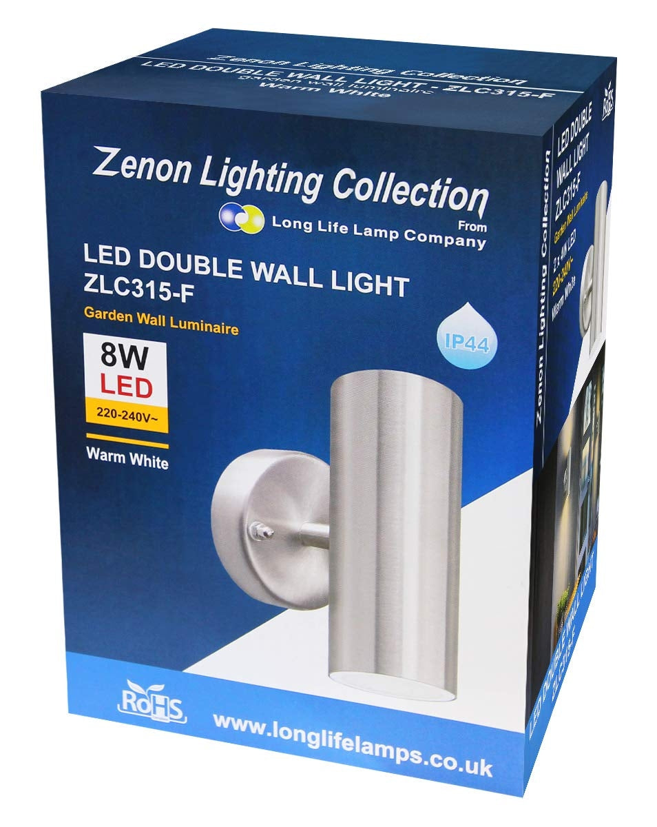 8W LED Double Outdoor Wall Light Stainless Steel Warm White