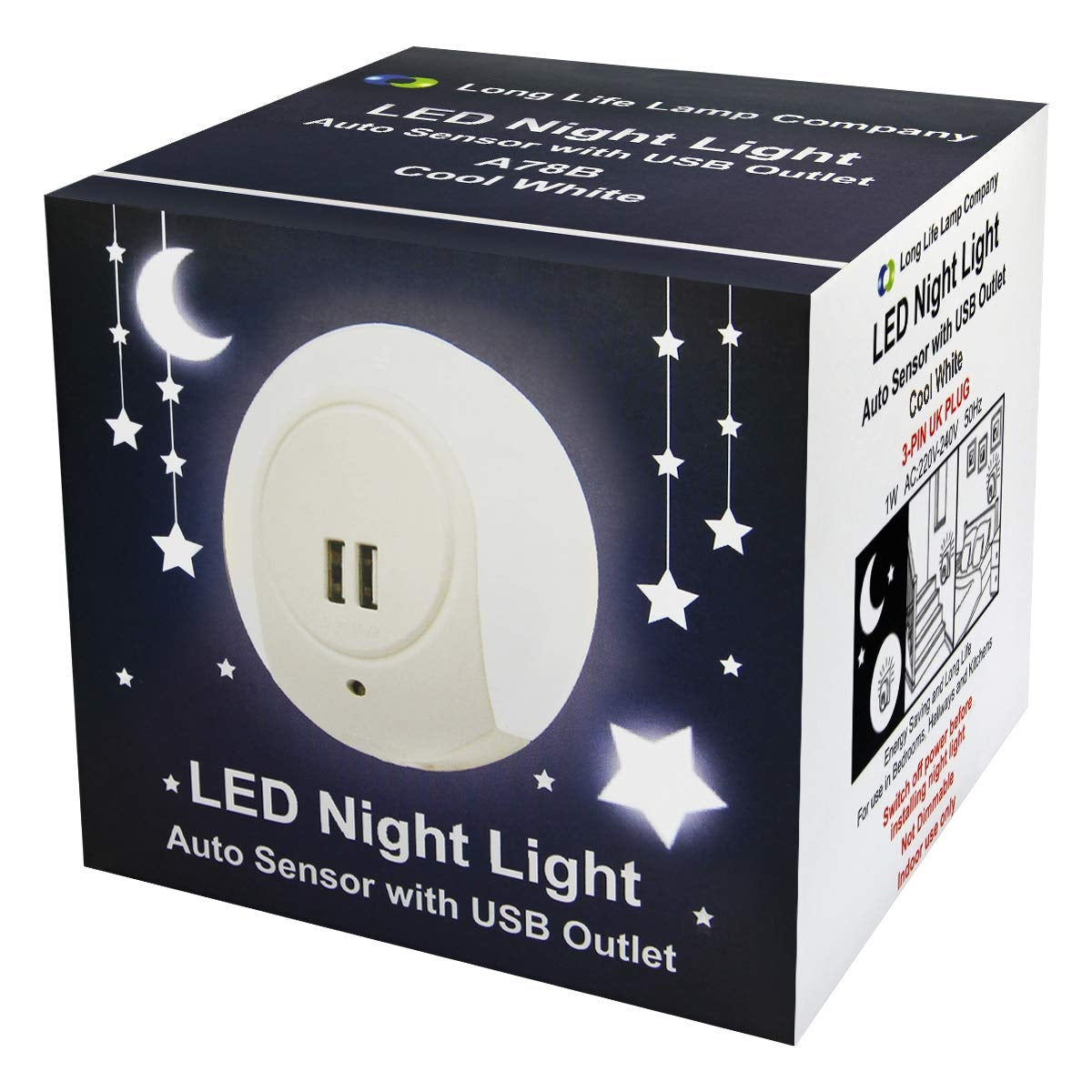1w White LED Night Light 2 USB Ports Automatic Sensor Dusk To Dawn A78B - Free delivery on all orders