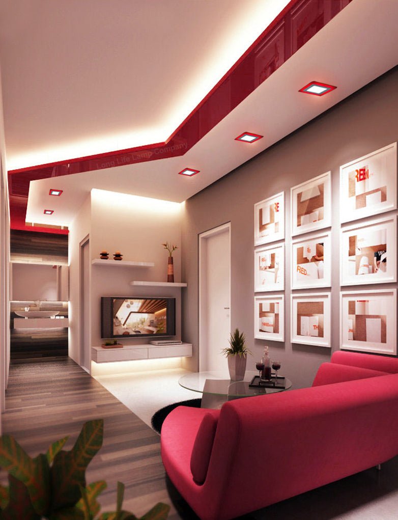 6w + 3w Square LED Ceiling Light Recessed Panel Dual Colour Cool White/Red - Energy Light Bulbs - Free delivery on all orders