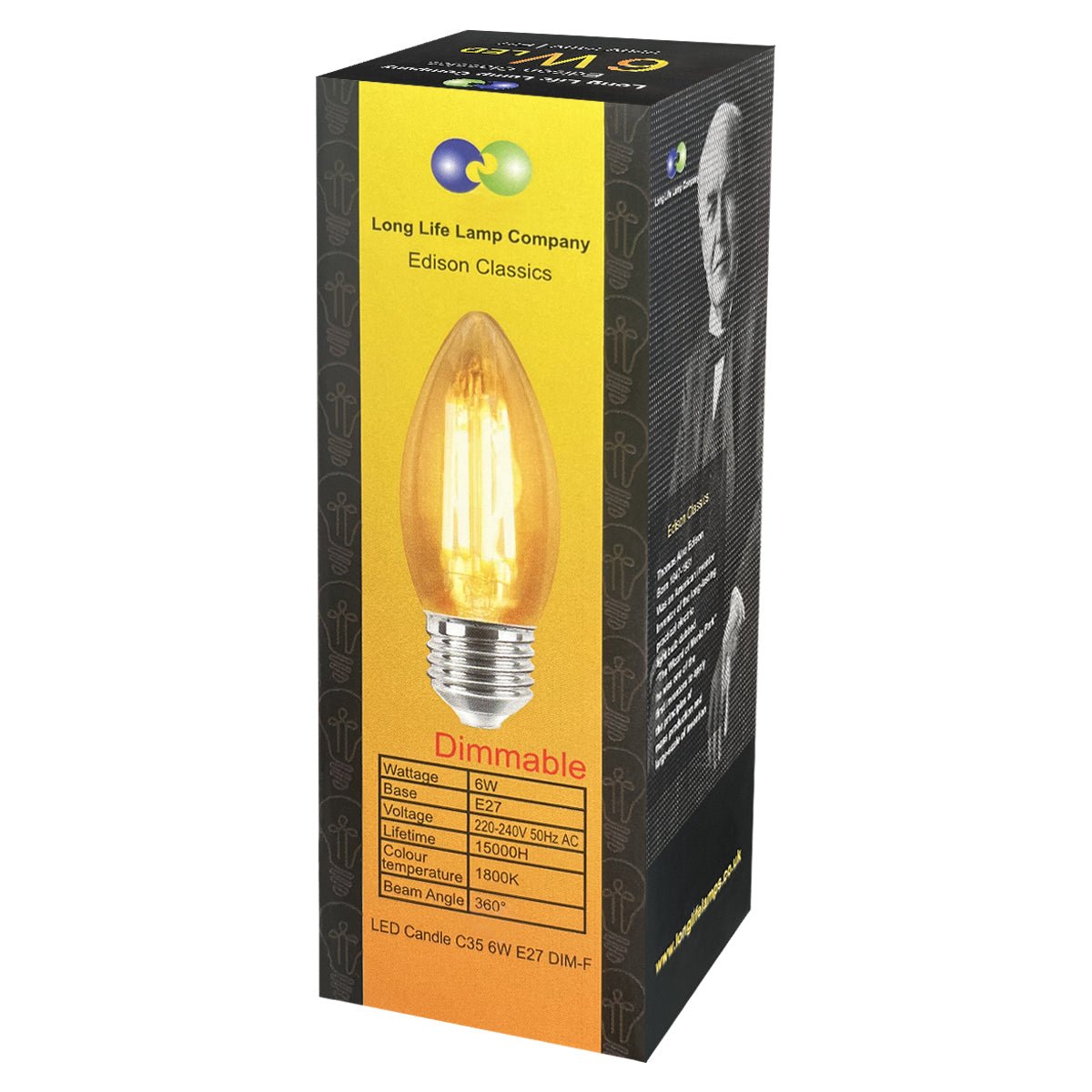 6w Dimmable LED Candle E27 Filament Light Bulb Edison Screw Amber Glass - Energy Light Bulbs - Free delivery on all orders