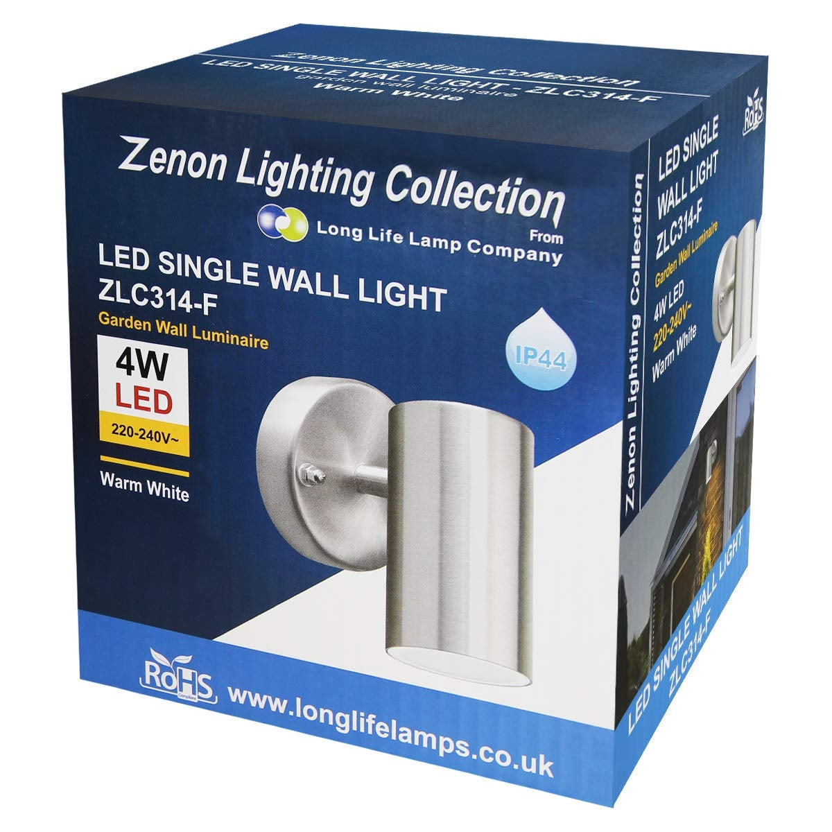4W LED Outdoor Wall Light Warm White Stainless Steel IP44 - Free delivery on all orders