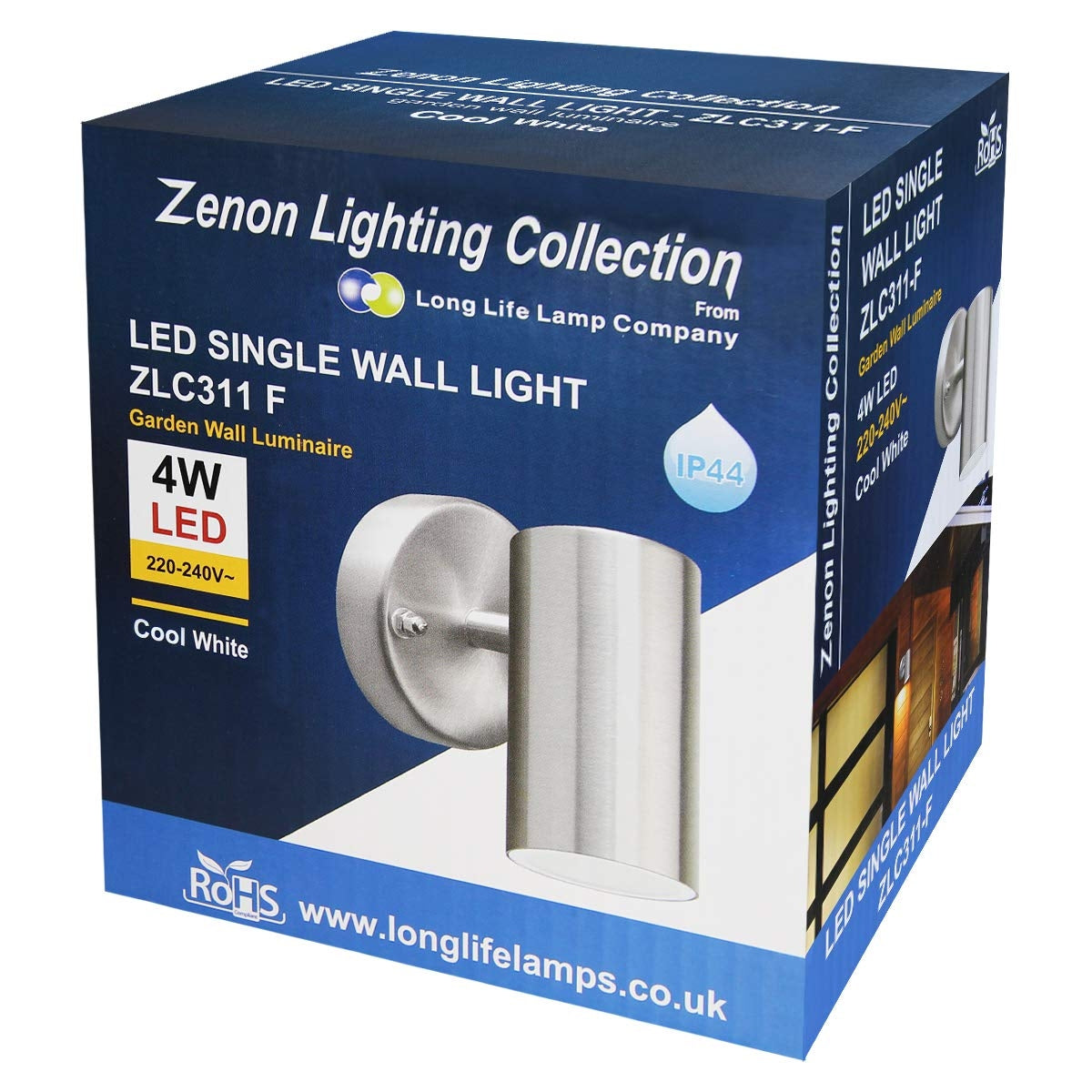 4W LED Outdoor Wall Light Cool White Stainless Steel IP44 - Free delivery on all orders
