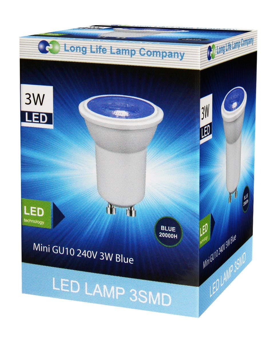 3w LED Mini GU10 Light Bulb Blue 35mm Halogen Replacement 240v - Free delivery on all orders
