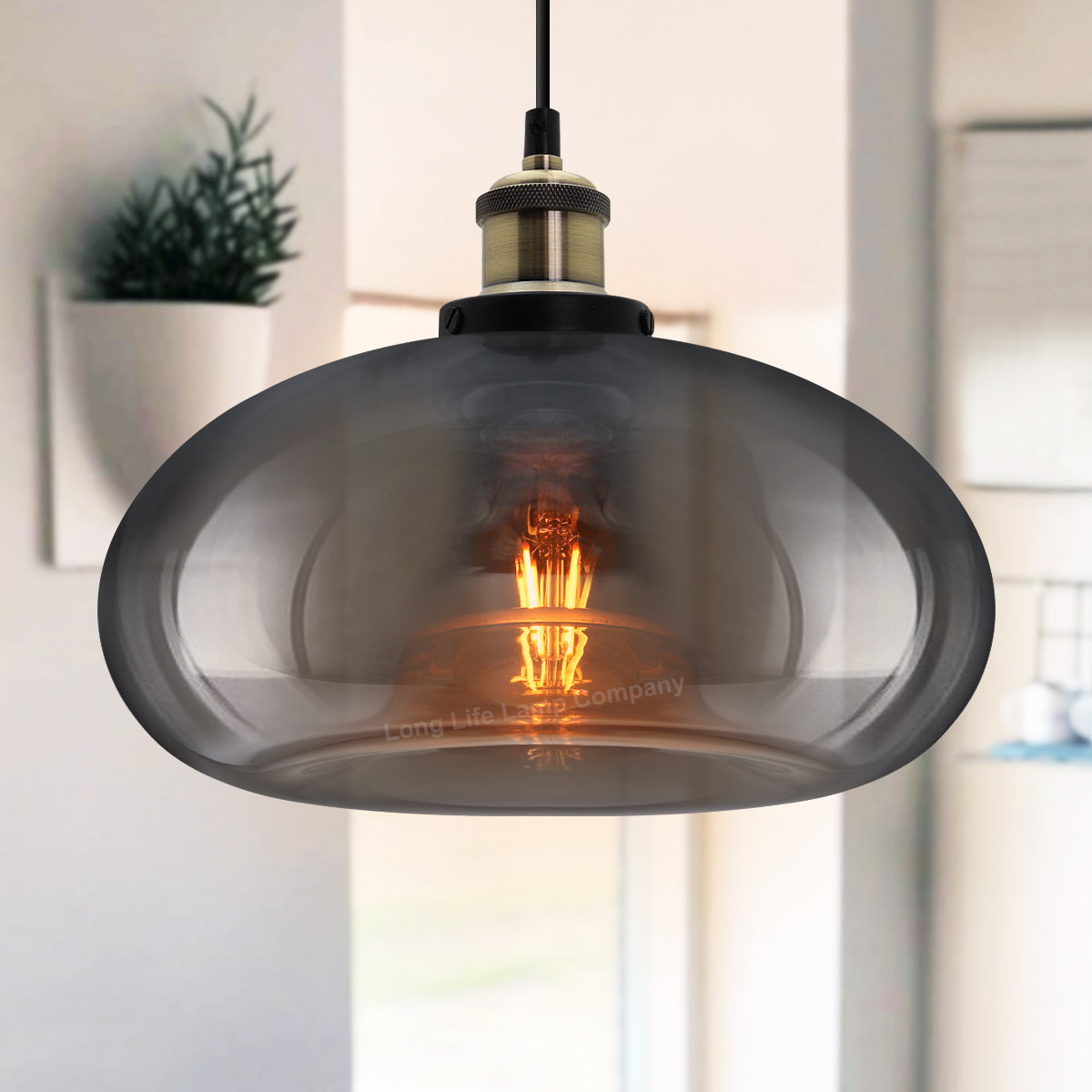 Modern Vintage Smoked Grey Glass Ceiling Pendant Light M0198