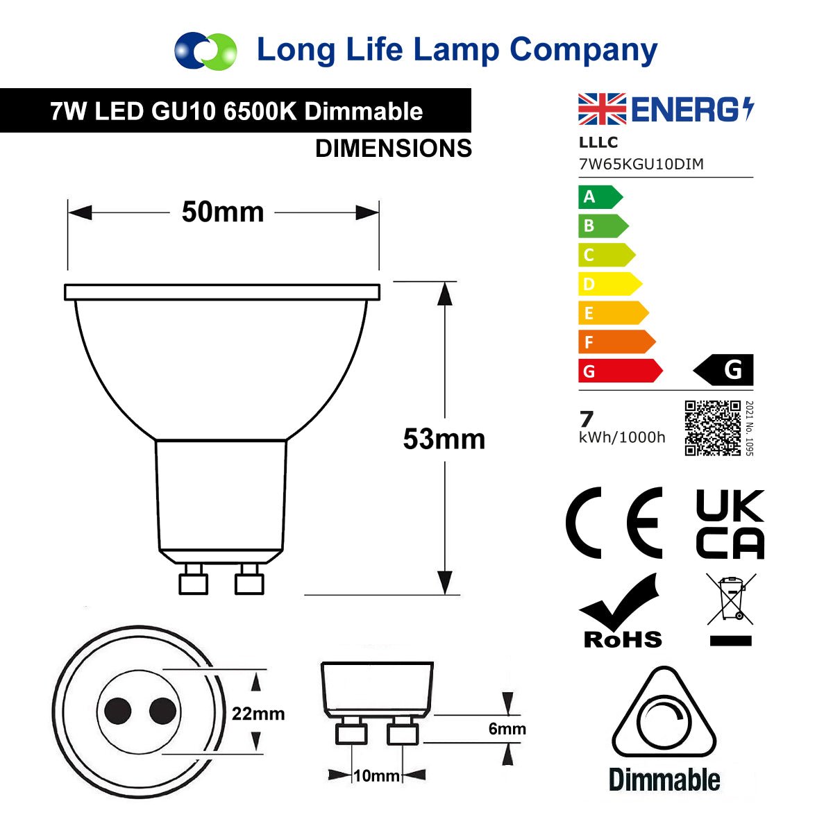 7W LED GU10 Spotlight – Cool White 6500K, 5 or 10 Pack - Energy Light Bulbs - Free delivery on all orders