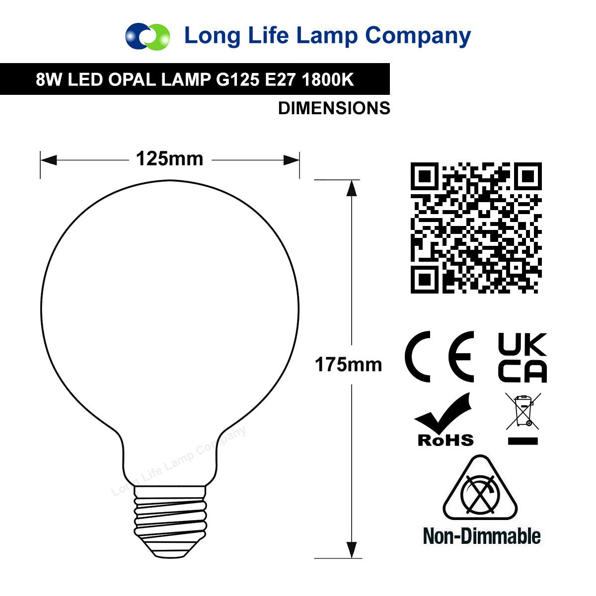 8w Decorative LED Opal G125 Globe Light Bulb E27 Edison Screw Warm White - Energy Light Bulbs - Free delivery on all orders