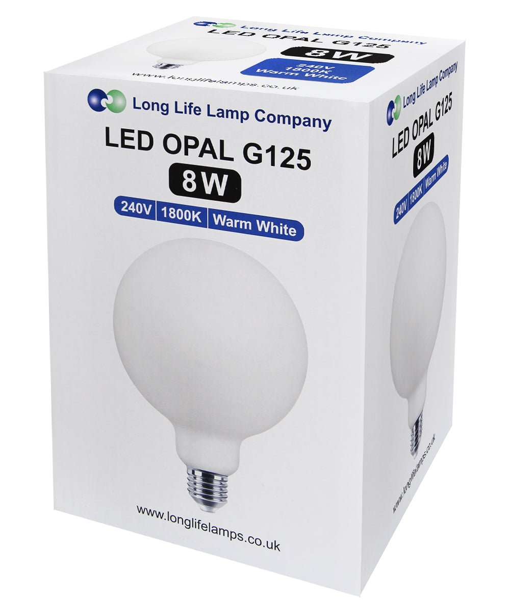 8w Decorative LED Opal G125 Globe Light Bulb E27 Edison Screw Warm White - Energy Light Bulbs - Free delivery on all orders