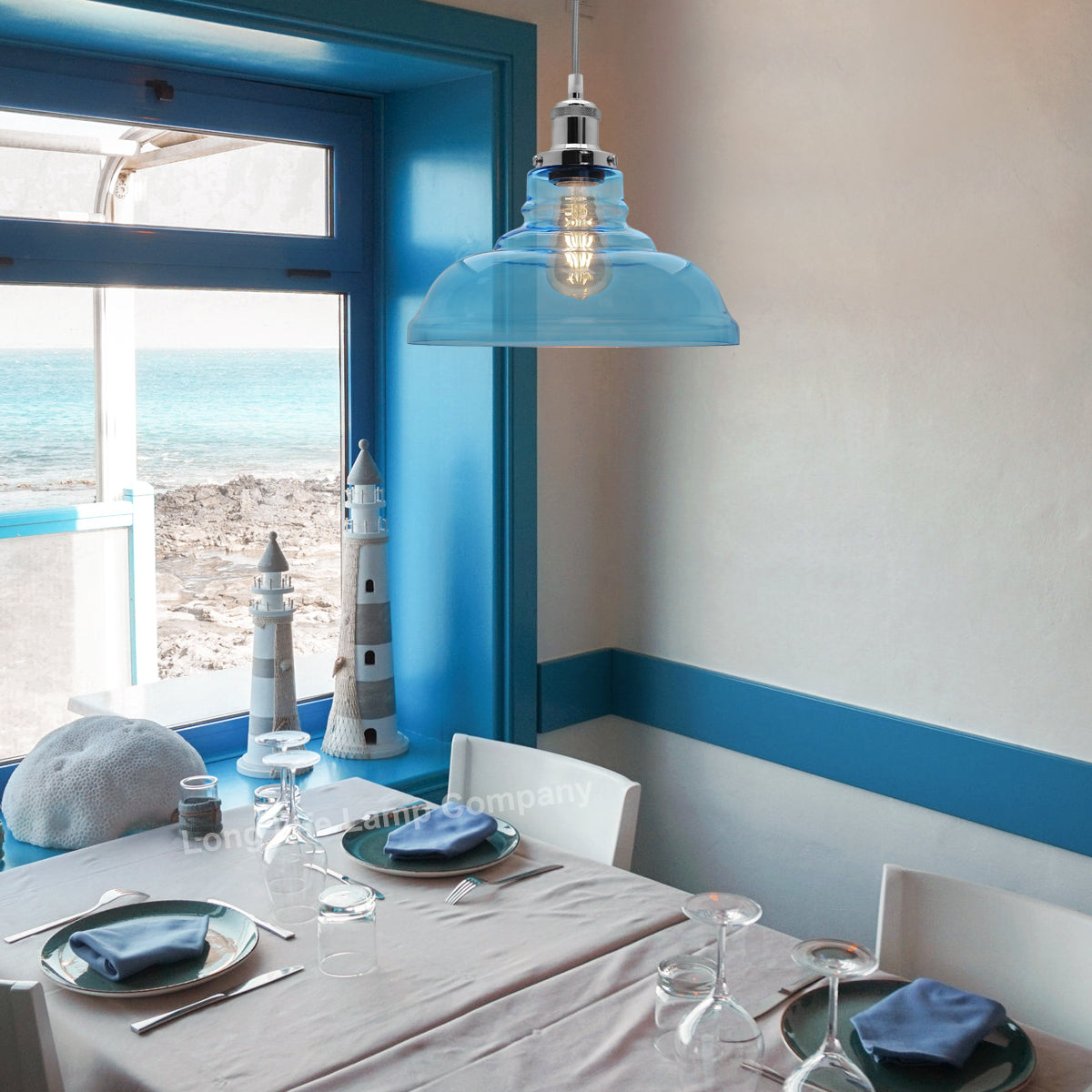 Modern Vintage Blue Glass Dome Ceiling Pendant Lamp M0235
