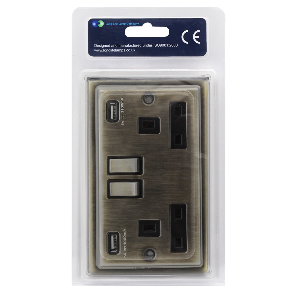 Antique Brass USB Double Wall Plug Socket 2 Gang 13A with 2 USB Charger Port Outlets Socket Plate BE776KME - Energy Light Bulbs - Free delivery on all orders