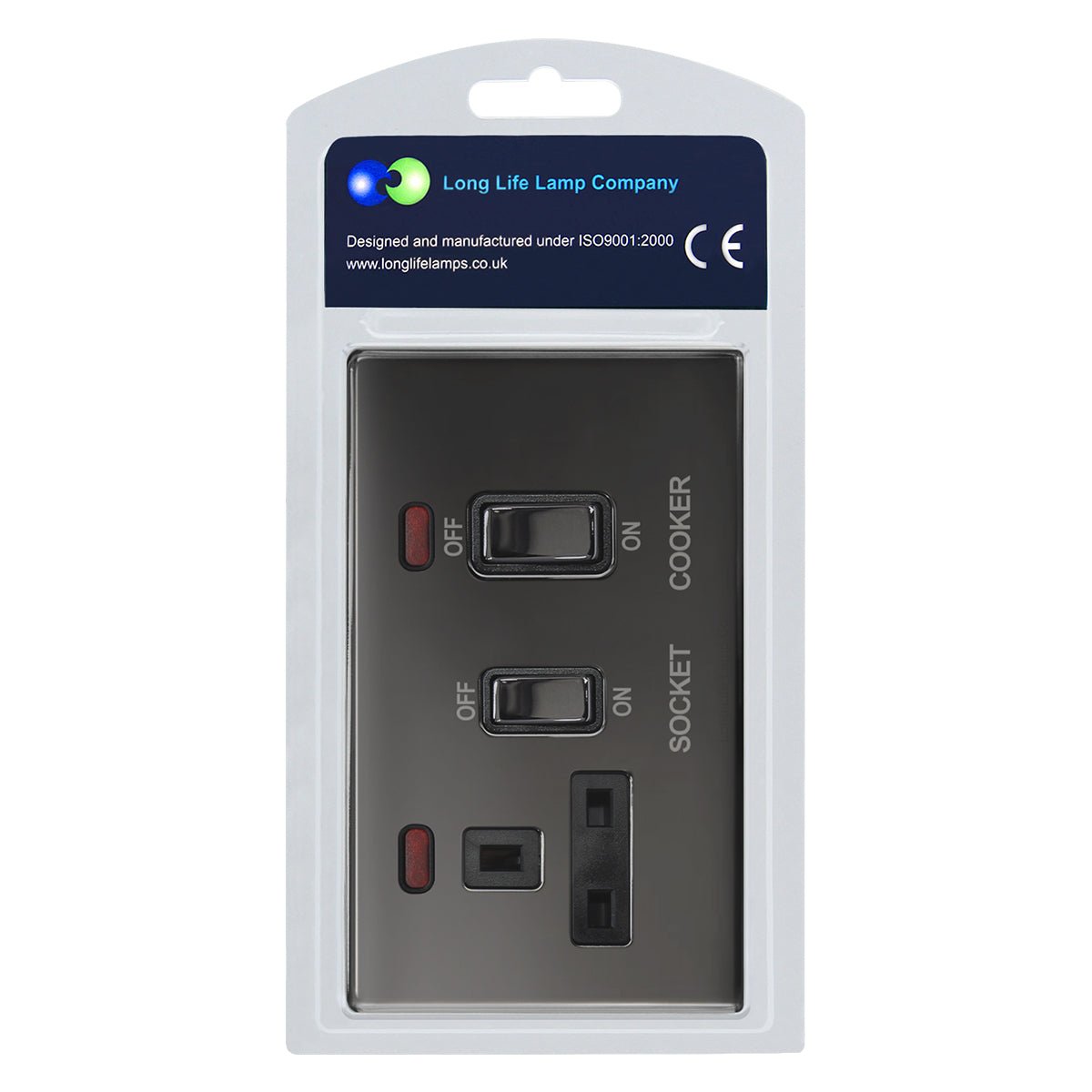 Black Nickel 45A Cooker Control Switch Unit with 13A Socket Neon Indicators Screwless Plate Finish - Energy Light Bulbs - Free delivery on all orders