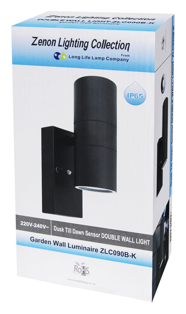 Black Outdoor Up Down Wall Light Dusk Till Dawn Sensor Stainless Steel IP65 - Energy Light Bulbs - Free delivery on all orders