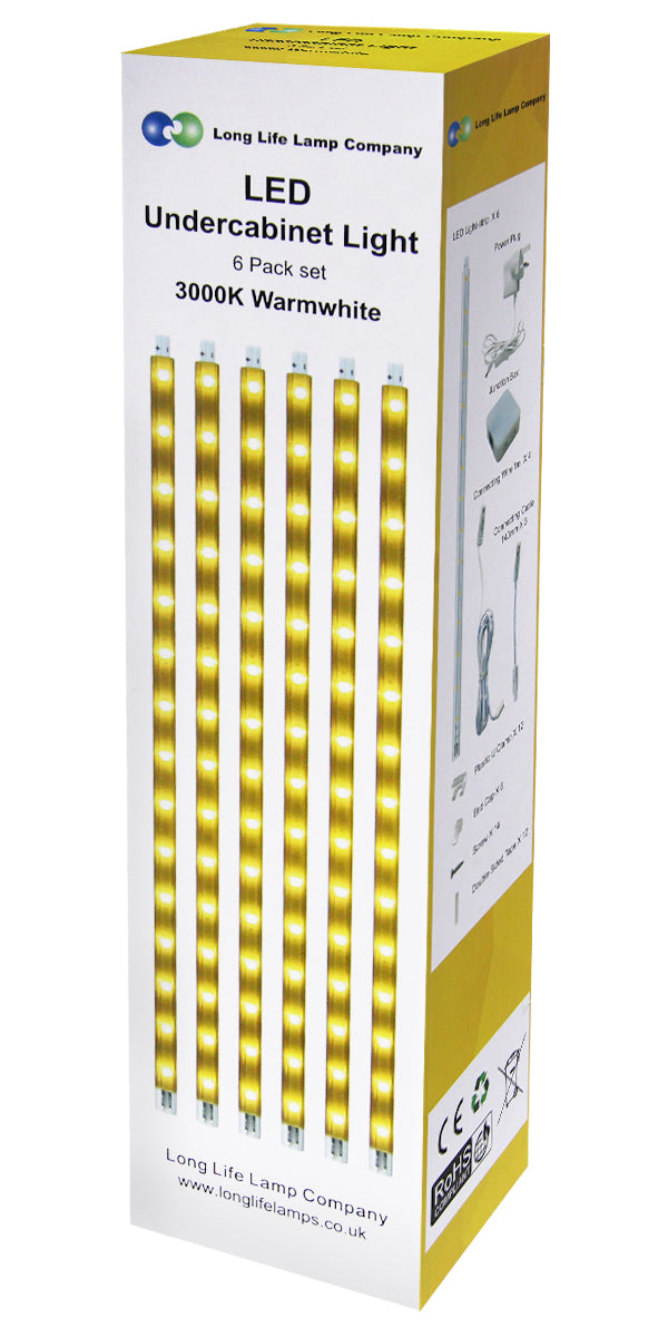 6 x 30cm Plug In LED Warm White Under Kitchen Cupboard Cabinet Strip Lights - Free delivery on all orders